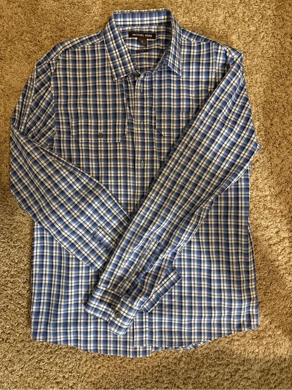 Michael Kors Blue, White & Navy Plaid Button-Down Shirt